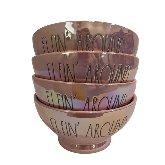 Rae Dunn Ceramic glazed Pink Iridescent "Elfin Around" Bowls 12oz CHRISTMAS - Picture 1 of 10